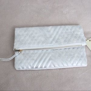 Silver Quilted Clutch With Chain Shoulder Strap